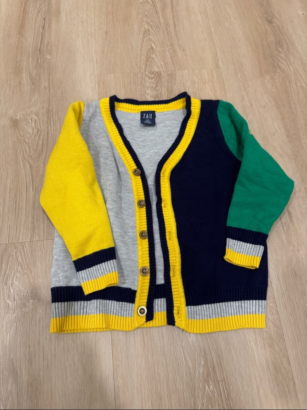 Z&A Colorblock Knit Cardigan - Yellow, Navy, Gray, Green